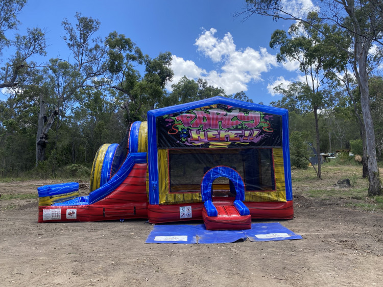 Party Here Jumping Castle with External Dry Slide Party Here Jumping Castle with External Dry Slide
